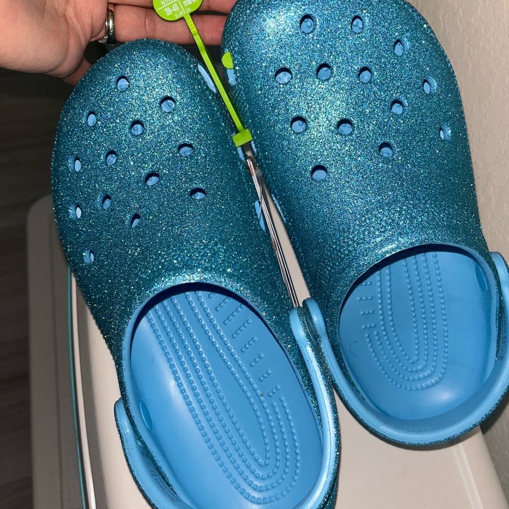 CROCS Glittery Teal Women's Clogs NWT